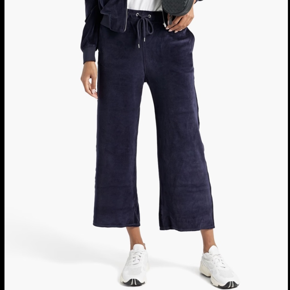 Nili Lotan Daphne Velour Wide Leg Navy Blue Track Pant Size XL